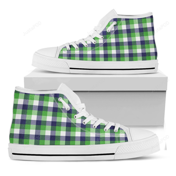 White Green And Blue Buffalo Plaid High Top Shoes