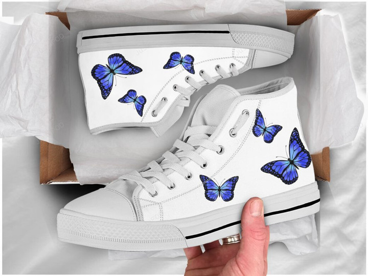 Blue Butterfly High Top Shoes