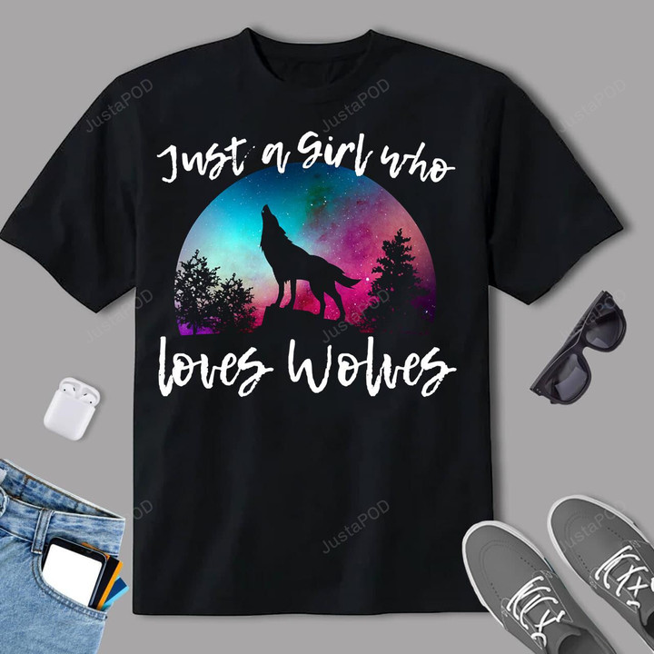 Just A Girl Who Loves Woles Women Teen Girls Wolf Lover T-Shirt