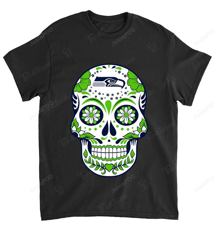 NFL Seattle Seahawks Skull Rock With Flower T-Shirt