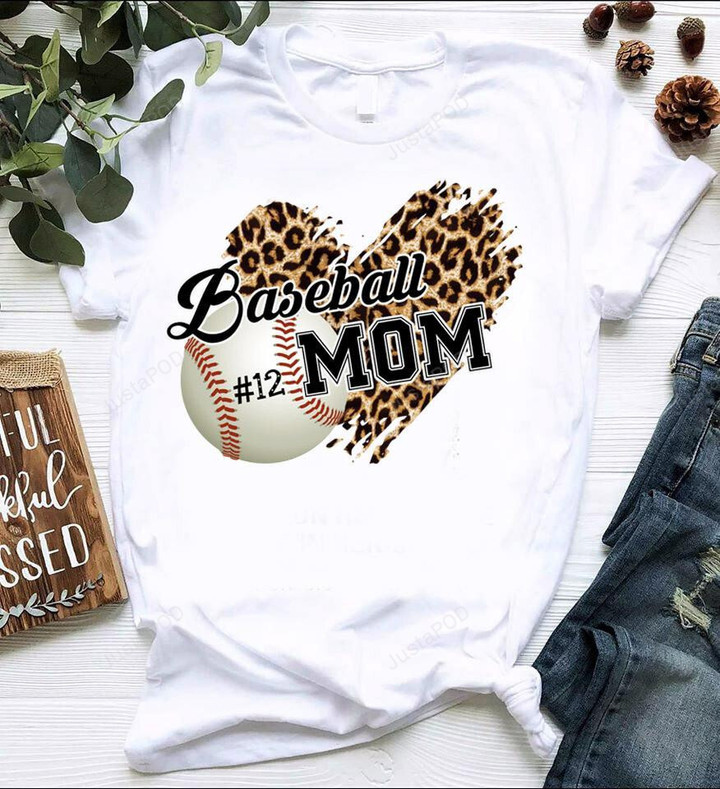 Custom Baseball Mom Shirt Leopard Heart Shirt Personalized T-Shirt Number Baseball Mama T-shirt Funny Mom Cotton Shirt, Hoodies For Men And Women Mothers Day Gift Happy Mothers Day