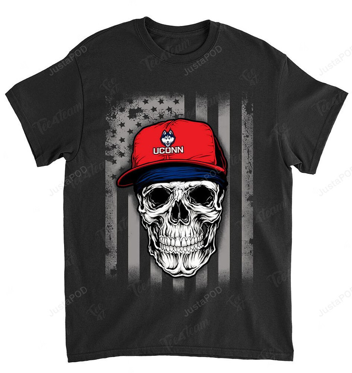 NCAA Connecticut Huskies Skull Rock With Hat T-Shirt