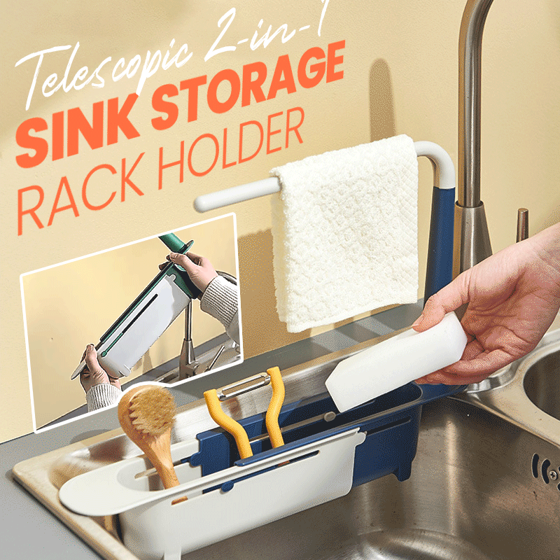 Telescopic 2-in-1 Kitchen Sink Storage Rack Sponge Holder Organizer Exapandable Basket