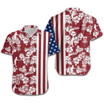 Hawaiian Aloha Shirts Disc Golf Red Hibiscus Flowers American Flag - 1