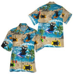 Black Cat Surfing On Island Hawaiian Aloha Shirts Dh - 1