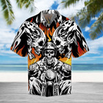 Skull Biker Motorcycles Racing On Fire Hawaiian Aloha Shirts KV - 1