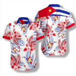 Free Cuba White And Red Tropical Unisex Hawaiian Shirts - 1