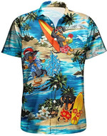 Dachshund Surfing On The Summer Beach Blue Unisex Hawaiian Shirts - 1