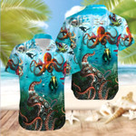 Giant Octopus And Diver Unisex Hawaiian Shirts - 1