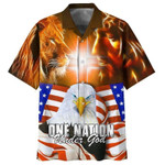 One Nation Under God Lion Eagle Jesus Aloha Hawaiian Shirts KV - 1