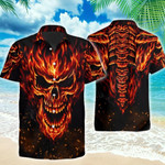 Flame Skull Skeleton Body On Fire Hawaiian Aloha Shirts KV - 1
