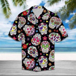 Floral Calavera Skull Wearing Sun Glasses Tropical Hawaiian Aloha Shirts DH - 1