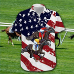 Hawaiian Aloha Shirts Horse Racing Flag American - 1