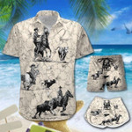 Calf Roping Hibiscus Pattern Hawaiian Aloha Shirts or Beach/ Women Shorts Dh - 1