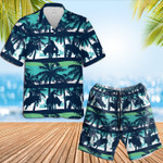 Blue Bull Riding Palm Tree Pattern Unisex Hawaiian Shirts - Beach Shorts - 1