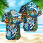 Funny Dinosaur Surfing On Tropical Island Hawaiian Aloha Shirts Dh - 1