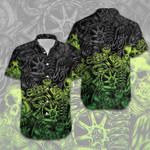 Green Motorbike Skull Mechanical Hawaiian Aloha Shirts Dh - 1