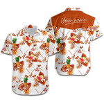Hawaiian Aloha Shirts Golf Orange Tropical Floral Custom Name - 1
