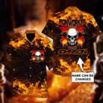 Custom Name Ironworker Flaming Skull Unisex Hawaiian Shirts - 1