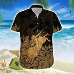 Hawaiian Aloha Shirts Bull Riding Brown Art - 1