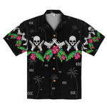 Black Skull And Short Gun Unisex Hawaiian Shirts - 1