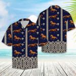 Horse Pattern Navy Hawaiian Shirts H - 1
