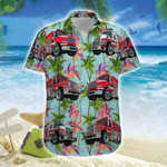 Hawaiian Aloha Shirts Fire Truck Firefighter Colorful Palm Trees - 1