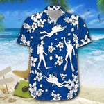 Blue Scuba Diving Hibiscus Unisex Hawaiian Shirts - 1