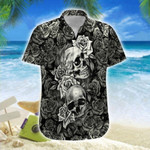 Hawaiian Aloha Shirts Black And White Skull Rose - 1