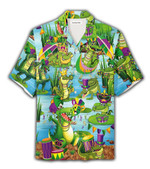 Crocodile Wearing Mardi Gras Hawaiian Aloha Shirts DH - 1