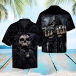Scary Skeleton Skull Black Cool Halloween Hawaiian Shirts - 1