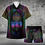LGBT Pride Love Is Love Neon Hawaiian Shirt Set  Unisex  HS1035 - 1