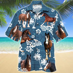 Clydesdale Horse Blue Tribal Pattern Hawaii Shirt - 1