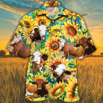 Simmental Cattle Lovers Sunflower Watercolor Hawaiian Shirt - 1