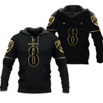 Baltimore Ravens Lamar Jackson #8 NFL Great Player Black Golden Edition Vapor 3D Designed Allover Gift For Baltimore Fans