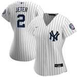 Womens New York Yankees Derek Jeter White Navy 2020 Hall of Fame Induction Home Player Name Jersey