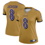 Womens Baltimore Ravens Lamar Jackson Gold Inverted Legend Jersey Gift for Baltimore Ravens fans
