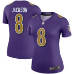 Womens Baltimore Ravens Lamar Jackson Purple Color Rush Legend Player Jersey Gift for Baltimore Ravens fans