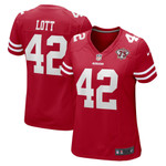 Womens San Francisco 49ers Ronnie Lott Scarlet 75th Anniversary Game Retired Player Jersey Gift for San Francisco 49Ers fans