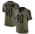 Pittsburgh Steelers T.J. Watt 90 NFL Olive 2021 Salute To Service Player Men Jersey For Steelers Fans