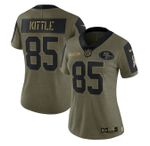San Francisco 49ers George Kittle 85 NFL Olive 2021 Salute To Service Retired Player Women Jersey For 49ers Fans