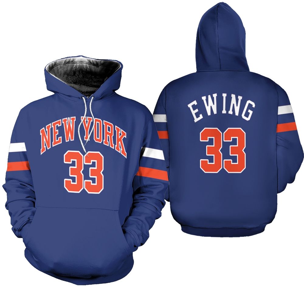 Patrick Ewing New York Knicks 1991 92 Hardwood Classics Blue shirt Inspired Fleece Hoodie
