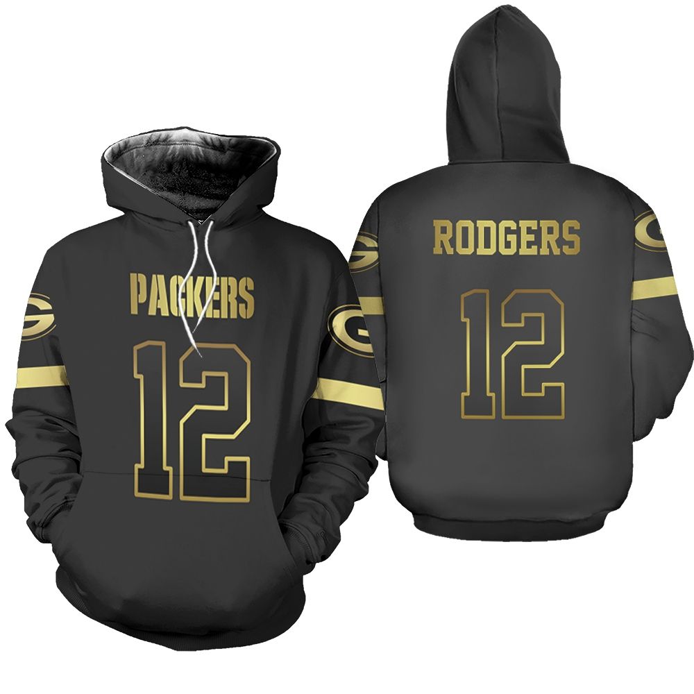 Green Bay Packers 12 Aaron Rodgers Black Golden Edition shirt Inspired Hoodie