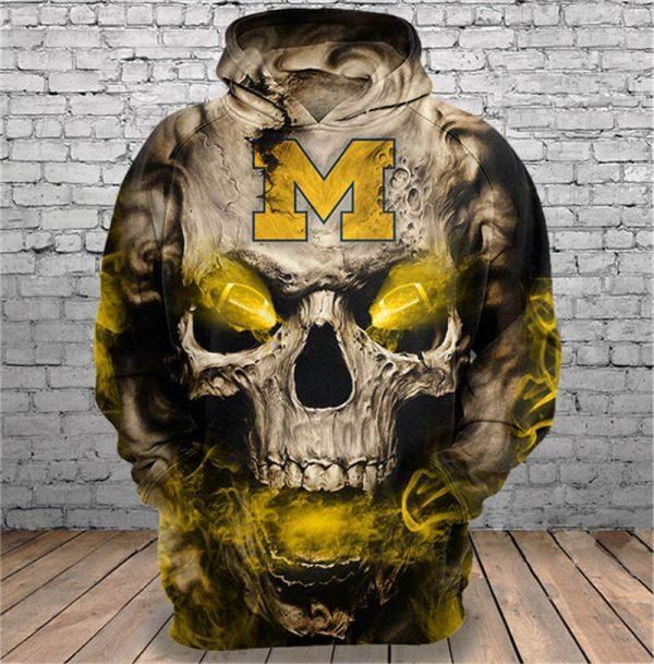 Michigan Wolverines Skull Michigan Wolverines 3ds t shirt hoodie sweater 3D Hoodie Sweater Tshirt