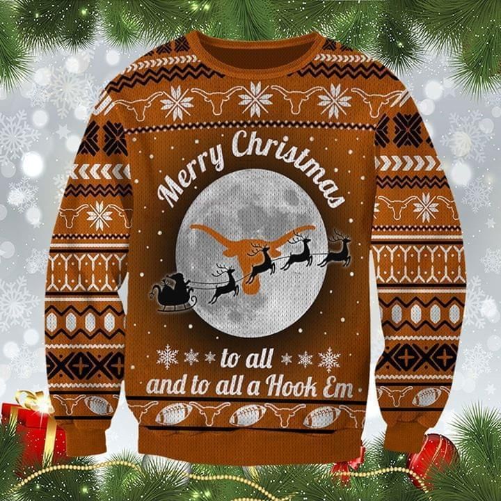 Merry Christmas To All And To All A Hook Em Texas Longhorns Ugly Christmas 3d t shirt hoodie sweater 3D Hoodie Sweater Tshirt
