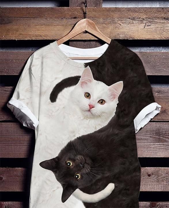Yin yang black white cat for cat lover 3D Hoodie Sweater Tshirt