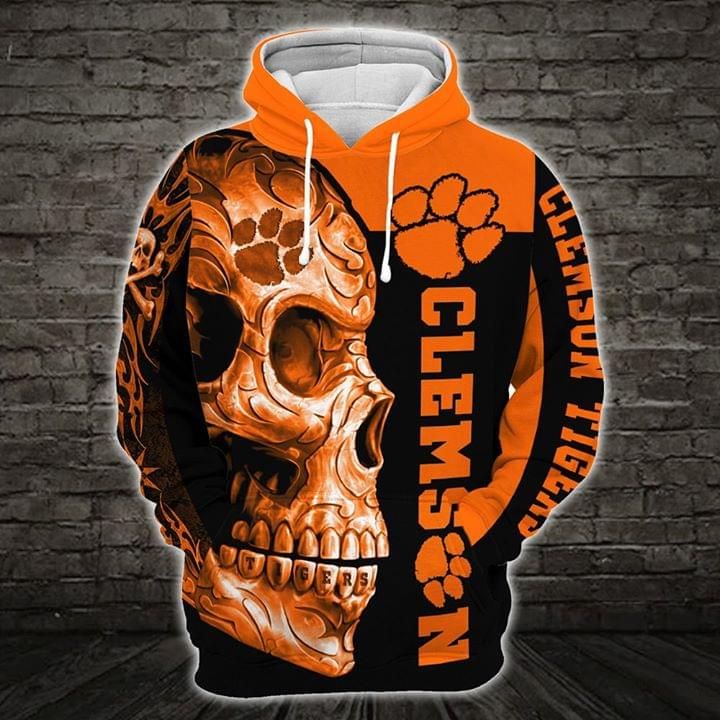 Clemson tigers ncaa skull 3d printed 3D Hoodie Sweater Tshirt