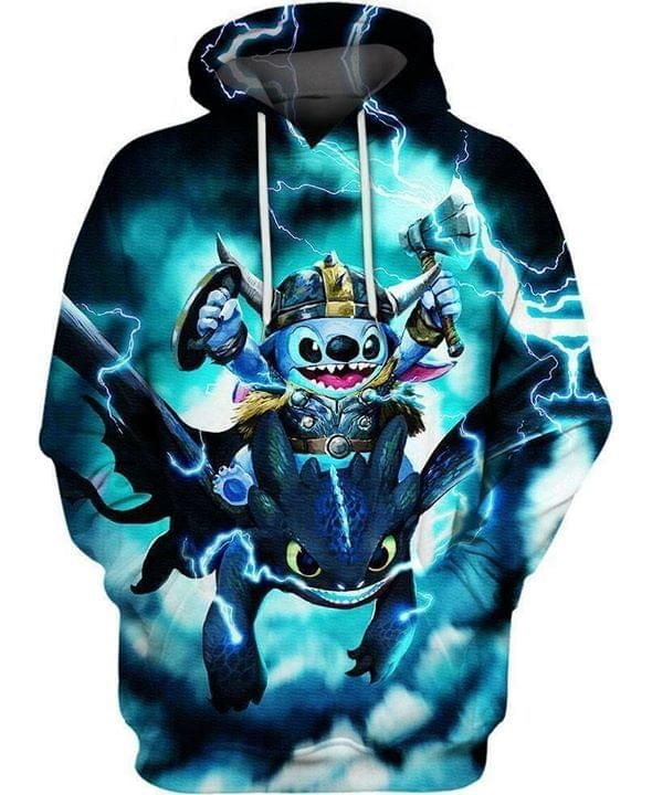 Stitch thor god of thunder riding toothless how to train your dragon for fan 3D Hoodie Sweater Tshirt