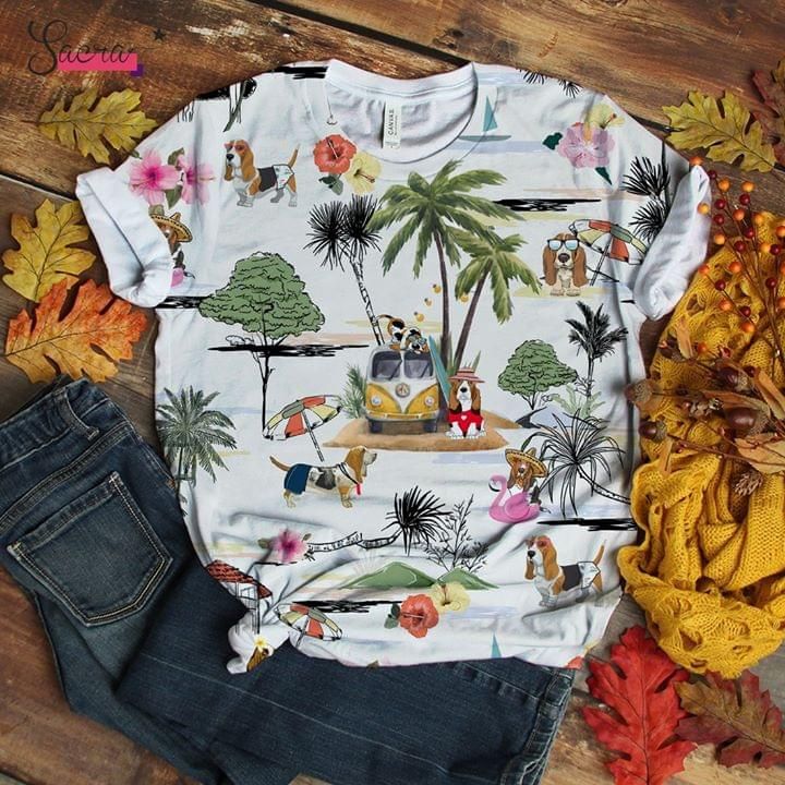 Basset Hound Hawaiian Hawaii Beach Retro 3d 3D Hoodie Sweater Tshirt