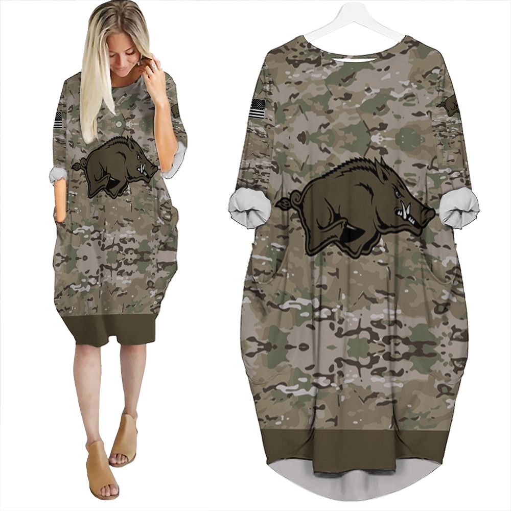 Arkansas Razorbacks Camo Pattern 3d t shirt hoodie sweater Batwing Pocket Dress